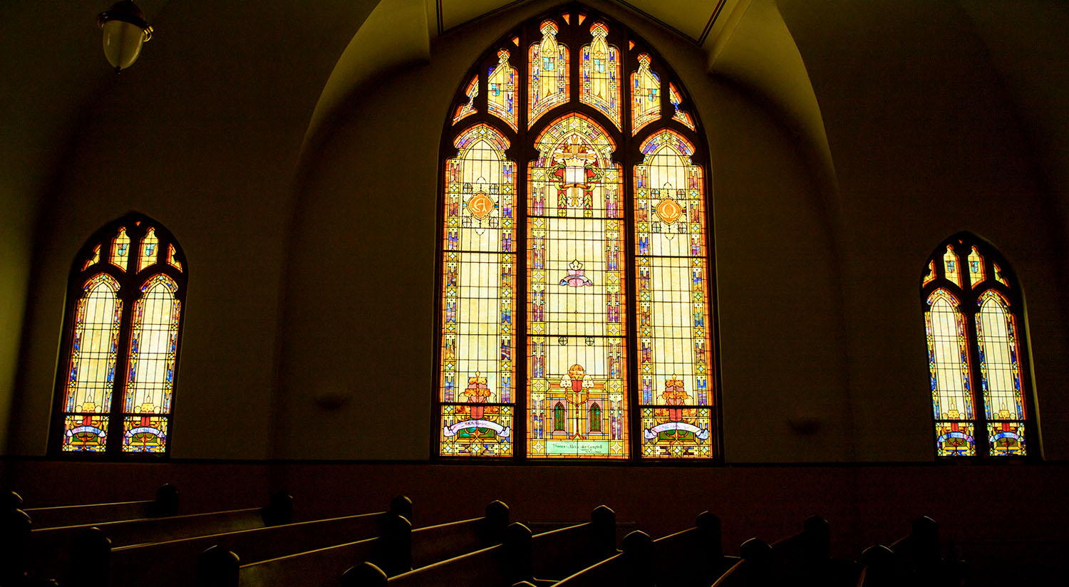 stained glass in a historical chapel